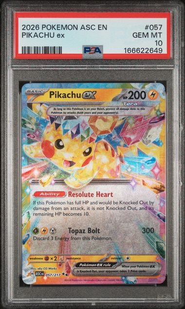 PIKACHU EX · #057 · POKEMON ASC EN-ASCENDED HEROES · PSA 10 — PSA 10 — dc45742c-027b-429d-9ff0-929b6b526daf