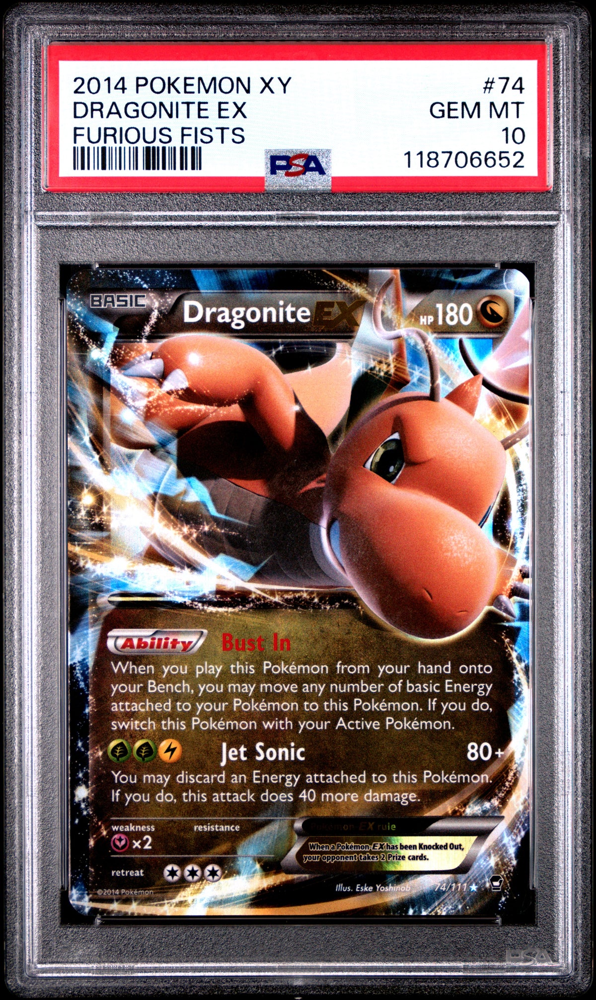 DRAGONITE EX · #74 · POKEMON XY FURIOUS FISTS · PSA 10 — PSA 10 — 2997f8b8-88e7-4859-b535-cfea487a0000