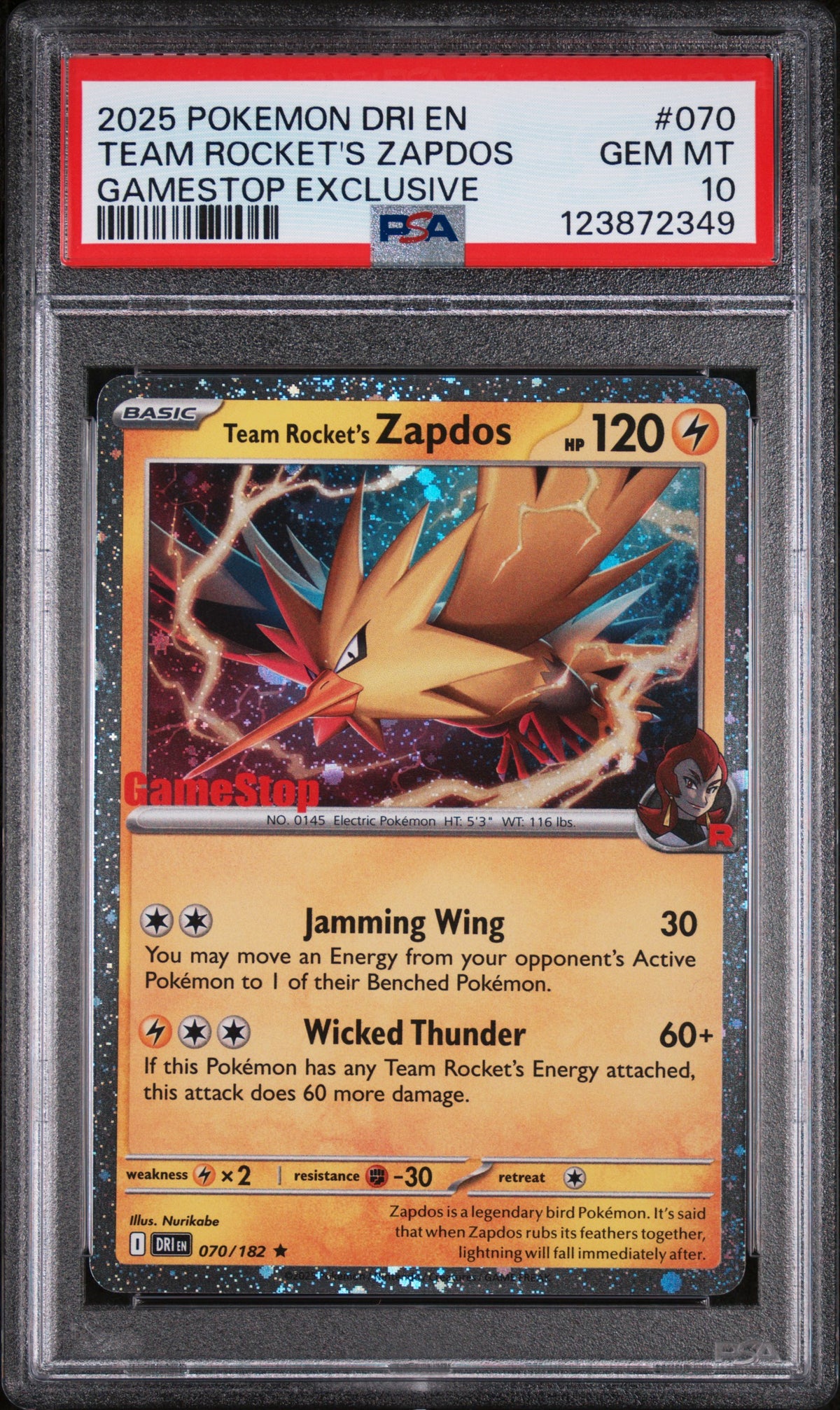 TEAM ROCKET'S ZAPDOS · #070 · POKEMON DRI EN-DESTINED RIVALS · PSA 10 — PSA 10 — dd8225b1-3577-465e-92b0-a863056e084b