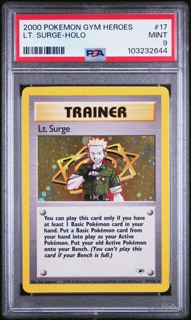 LT. SURGE-HOLO · #17 · POKEMON GYM HEROES · PSA 9 — PSA 9 — dc45742c-027b-429d-9ff0-929b6b526daf