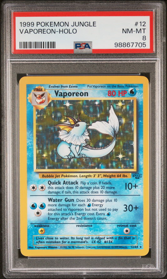 VAPOREON-HOLO · #12 · POKEMON JUNGLE · PSA 8 — PSA 8 — 8b8d5288-4392-4a6b-96c6-32a7c7c00c33