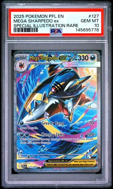 MEGA SHARPEDO EX · #127 · POKEMON PFL EN-PHANTASMAL FLAMES · PSA 10 — PSA 10 — 6ce3c23d-69be-4011-b80a-6599c58f1939
