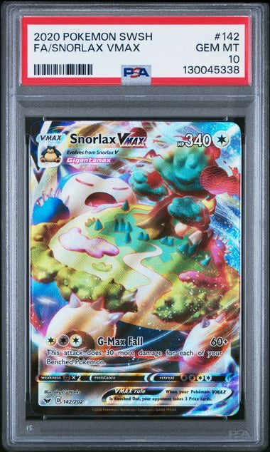 FA/SNORLAX VMAX · #142 · POKEMON SWORD & SHIELD · PSA 10 — PSA 10 — 2997f8b8-88e7-4859-b535-cfea487a0000