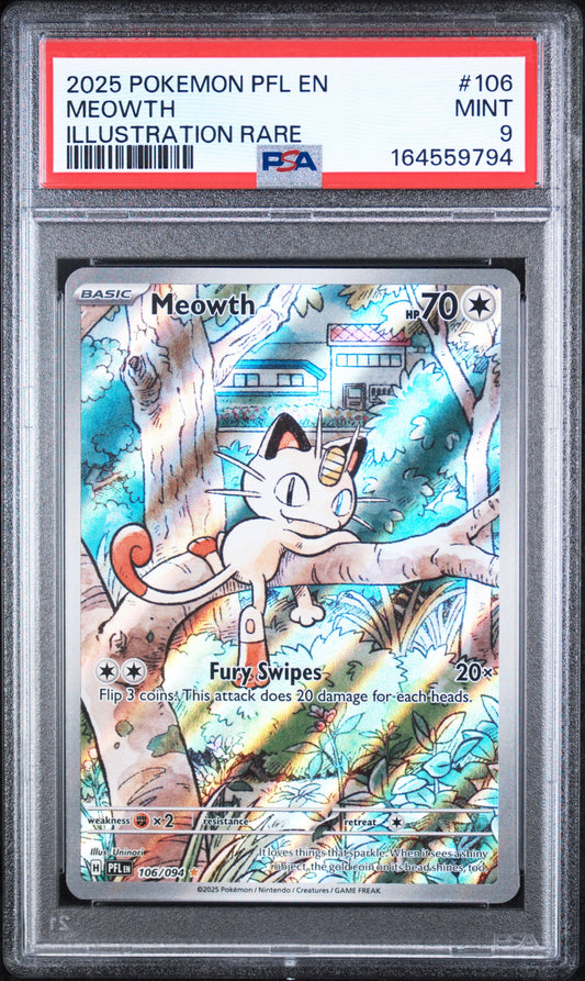 MEOWTH · #106 · POKEMON PFL EN-PHANTASMAL FLAMES · PSA 9 — PSA 9 — a4f6bba6-6f24-48f2-9908-47ecfacb2e70