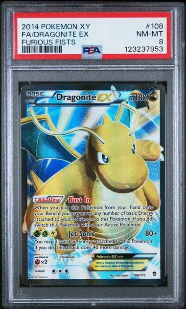 FA/DRAGONITE EX · #108 · POKEMON XY FURIOUS FISTS · PSA 8 — PSA 8 — 2997f8b8-88e7-4859-b535-cfea487a0000