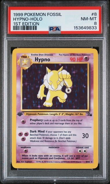 HYPNO-HOLO · #8 · POKEMON FOSSIL · PSA 8 — PSA 8 — dc45742c-027b-429d-9ff0-929b6b526daf