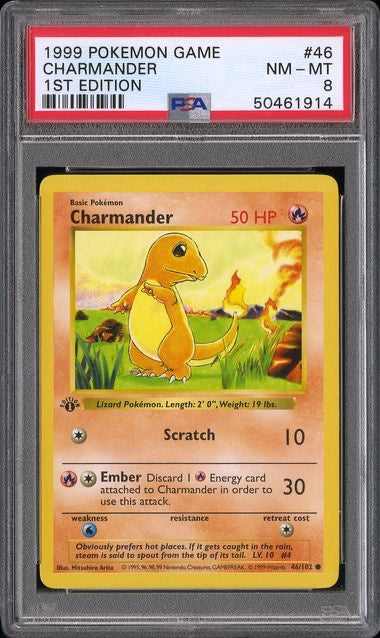 CHARMANDER · #46 · POKEMON GAME · PSA 8 — PSA 8 — d479fa6b-59e1-4dc2-98ae-f370caf24400