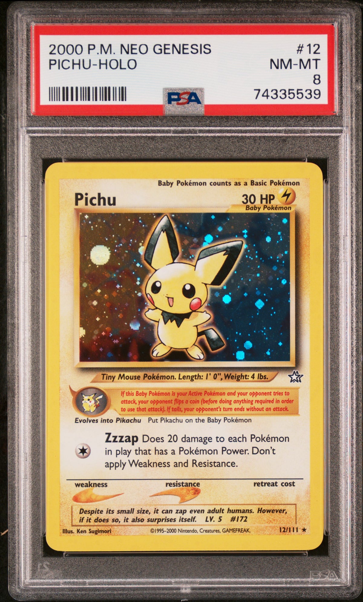 PICHU-HOLO · #12 · POKEMON NEO GENESIS · PSA 8 — exact-item photo
