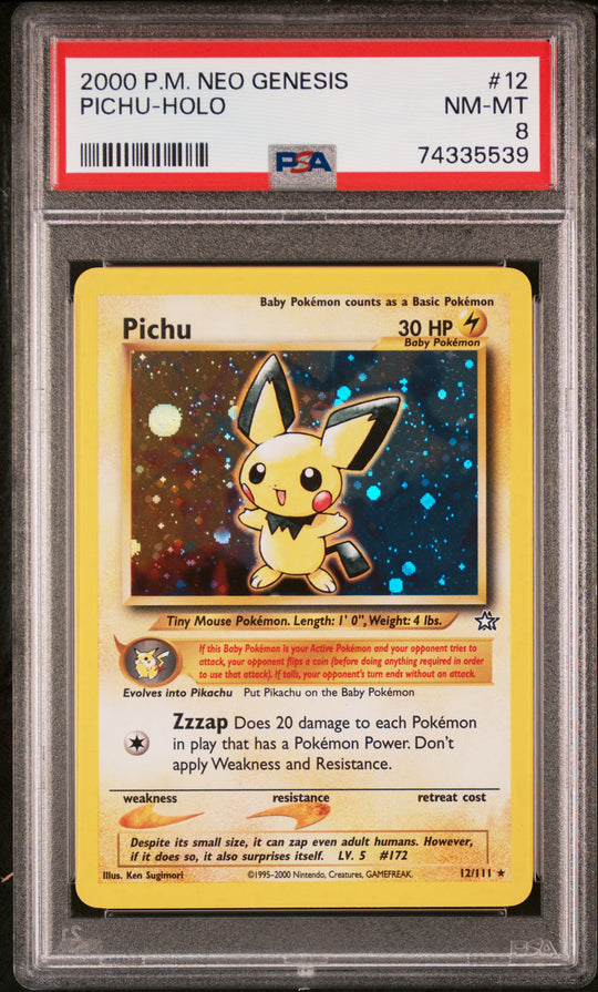 PICHU-HOLO · #12 · POKEMON NEO GENESIS · PSA 8 — exact-item photo