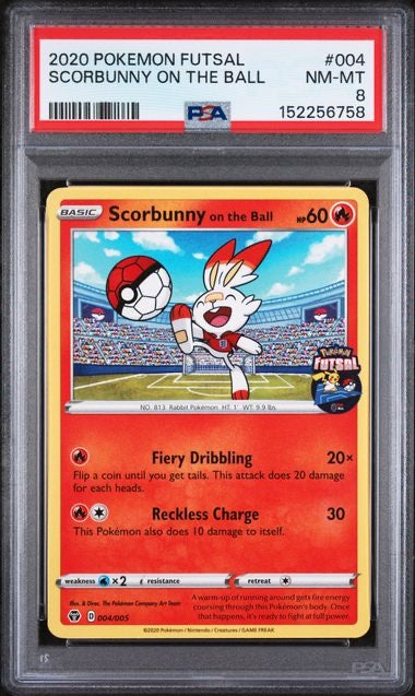SCORBUNNY ON THE BALL · #004 · POKEMON FUTSAL · PSA 8 — PSA 8 — 6ce3c23d-69be-4011-b80a-6599c58f1939