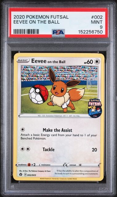 EEVEE ON THE BALL · #002 · POKEMON FUTSAL · PSA 9 — PSA 9 — 6ce3c23d-69be-4011-b80a-6599c58f1939