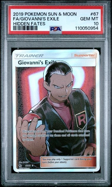 FA/GIOVANNI'S EXILE · #67 · POKEMON SUN & MOON HIDDEN FATES · PSA 10 — exact-item photo