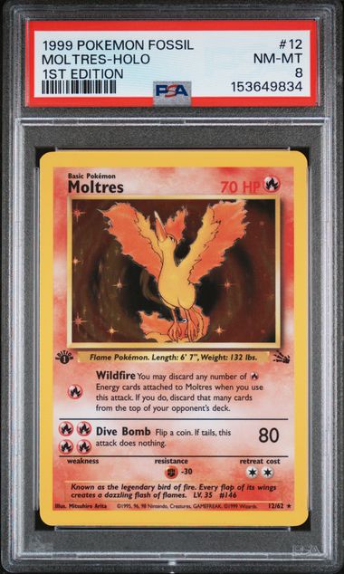 MOLTRES-HOLO · #12 · POKEMON FOSSIL · PSA 8 — PSA 8 — c18f5ae0-ee04-4416-a05e-77be7be25c06