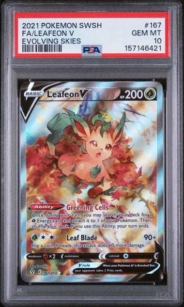 FA/LEAFEON V · #167 · POKEMON SWORD & SHIELD EVOLVING SKIES · PSA 10 — PSA 10 — 4ef833ea-b192-4fec-9252-abf18b2736d1