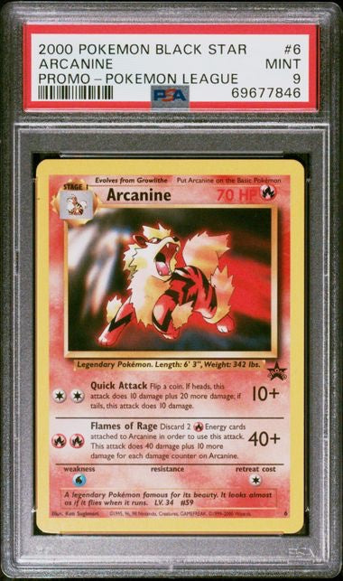 ARCANINE · #6 · POKEMON LEAGUE PROMO BLACK STAR · PSA 9 — PSA 9 — 493de689-9170-4dd2-8cd0-9c6f771702e4