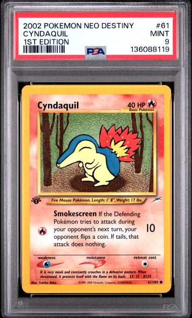 CYNDAQUIL · #61 · POKEMON NEO DESTINY · PSA 9 — PSA 9 — d329fa14-12ef-4ae9-a4cf-709e2be8b81a