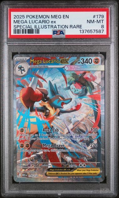 MEGA LUCARIO EX · #179 · POKEMON MEG EN-MEGA EVOLUTION · PSA 8 — PSA 8 — acd63864-246f-4f06-8338-8f13922d01ab