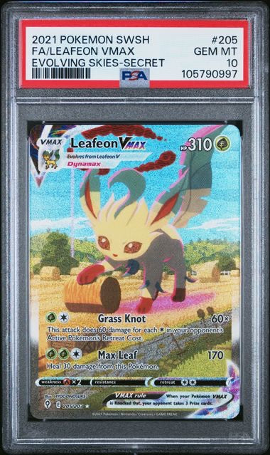 FA/LEAFEON VMAX · #205 · POKEMON SWORD & SHIELD EVOLVING SKIES · PSA 10 — PSA 10 — 928da68f-2fce-4a9e-8517-bb3ec8feb5a0