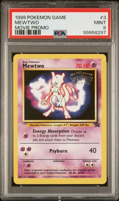 MEWTWO · #3 · POKEMON GAME MOVIE PROMO · PSA 9 — PSA 9 — 493de689-9170-4dd2-8cd0-9c6f771702e4