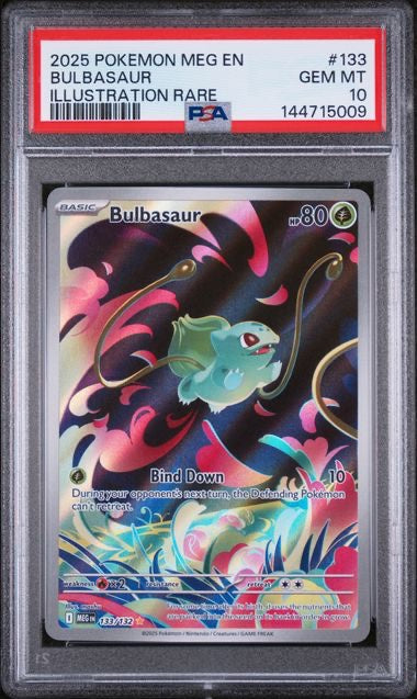BULBASAUR · #133 · POKEMON MEG EN-MEGA EVOLUTION · PSA 10 — PSA 10 — ffea4903-c1c2-4e0f-86d6-86904b98da0b