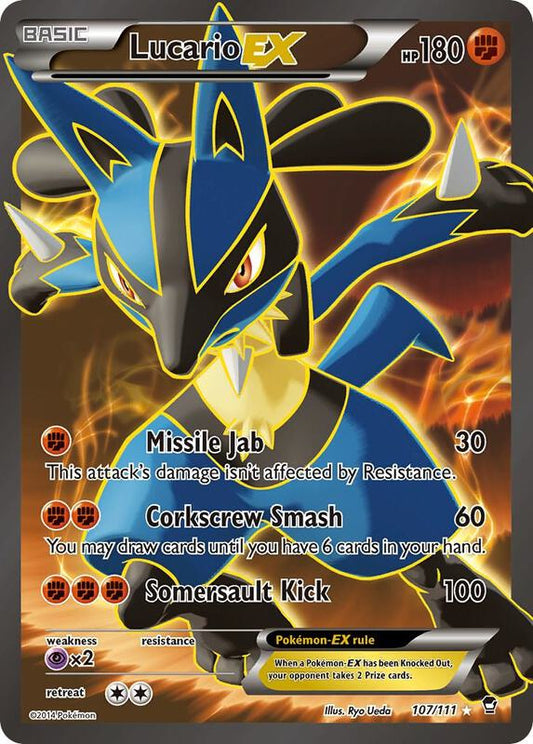 Lucario EX (107 Full Art) — Damaged (DMG) — c977d544-4f75-47dc-b848-5354d1ea5248