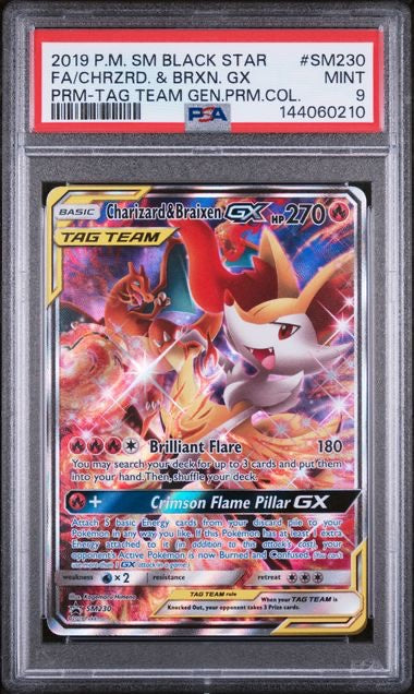 FA/CHRZRD. & BRXN. GX · #SM230 · POKEMON SM BLACK STAR PROMO · PSA 9 — PSA 9 — 488063ae-f8a7-4b2a-9ae3-518a613b4609